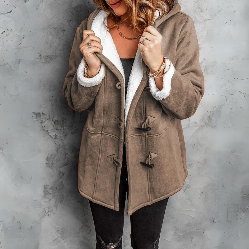 Women Toggle Button Sherpa Coat | Deni