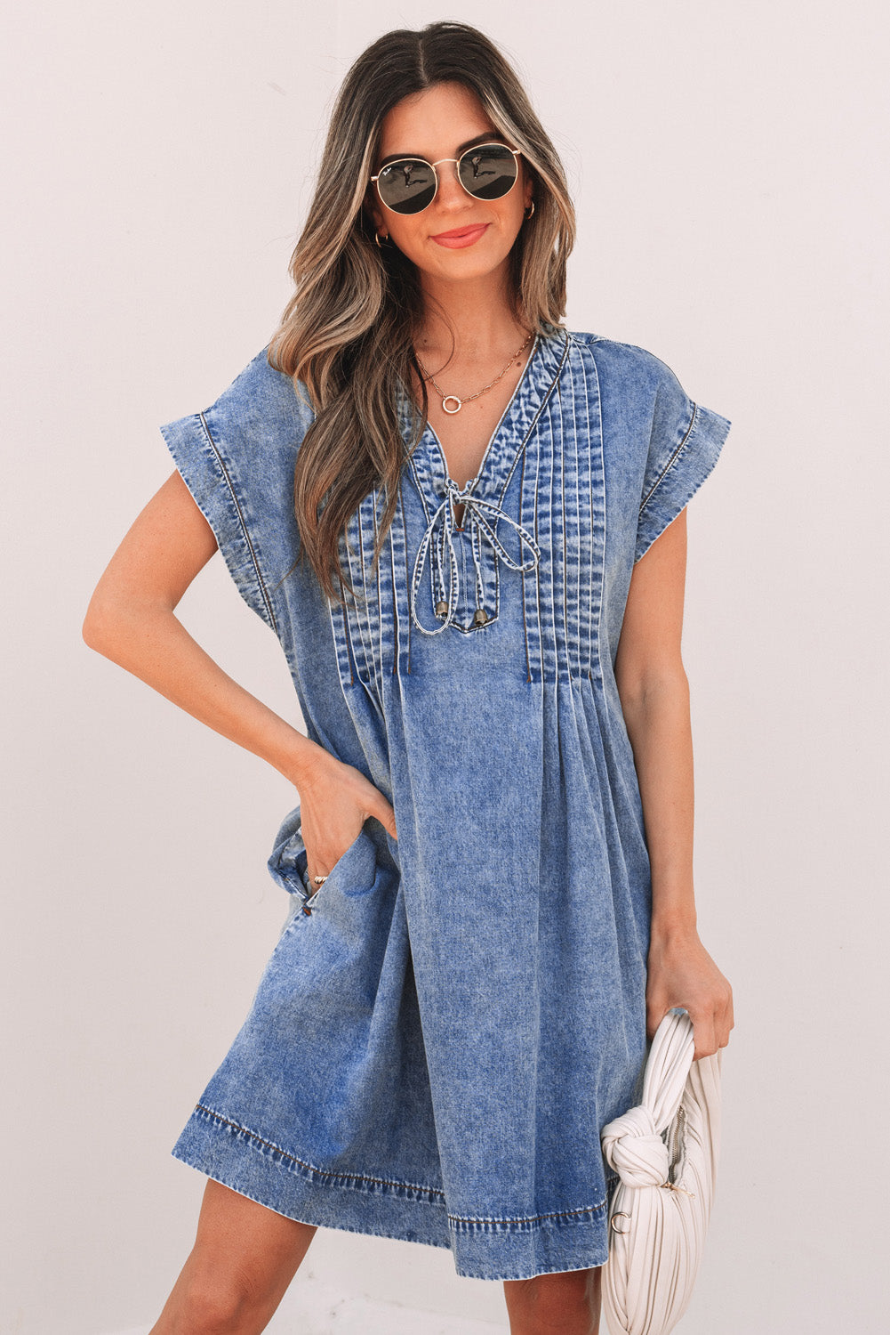 Women Shift Dress Blue Denim | Emily-1