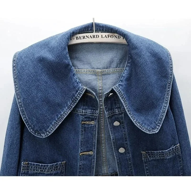 Women Vintage Wide-Collar Denim Jacket | Althea