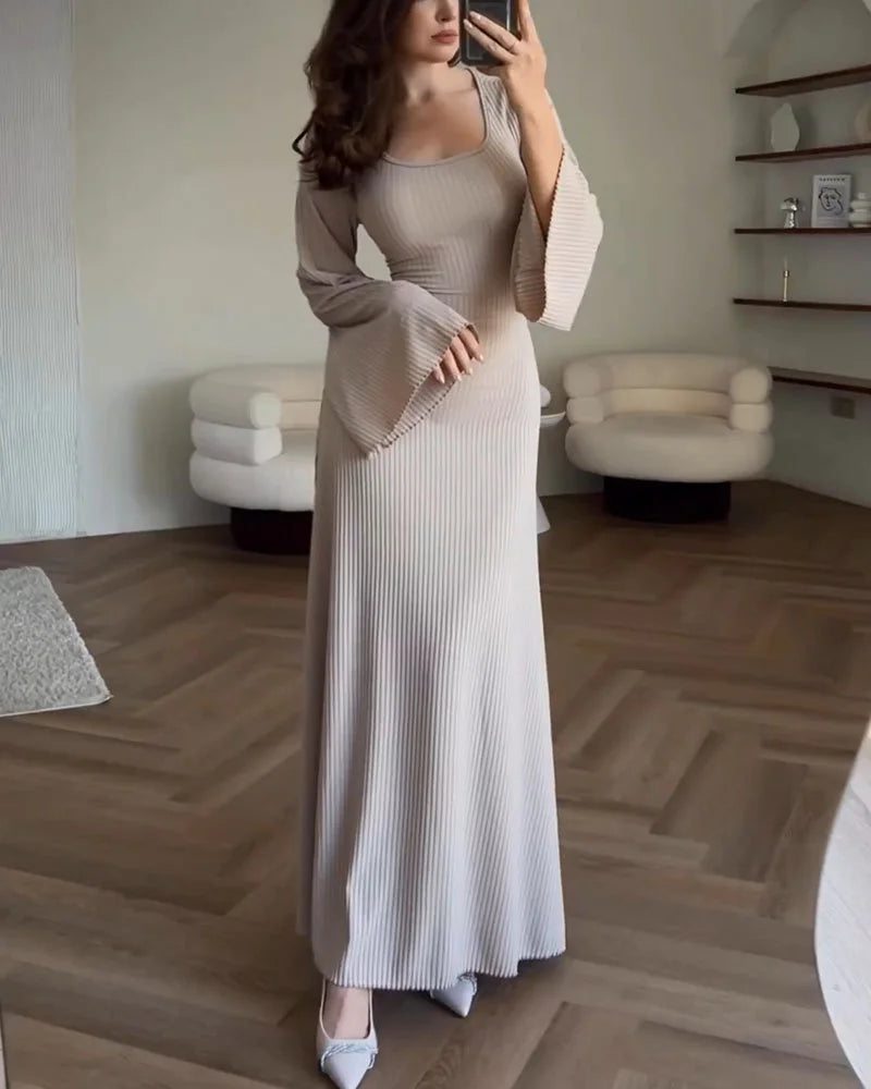 Women Long-Sleeve Ribbed Maxi Dress | Geneva