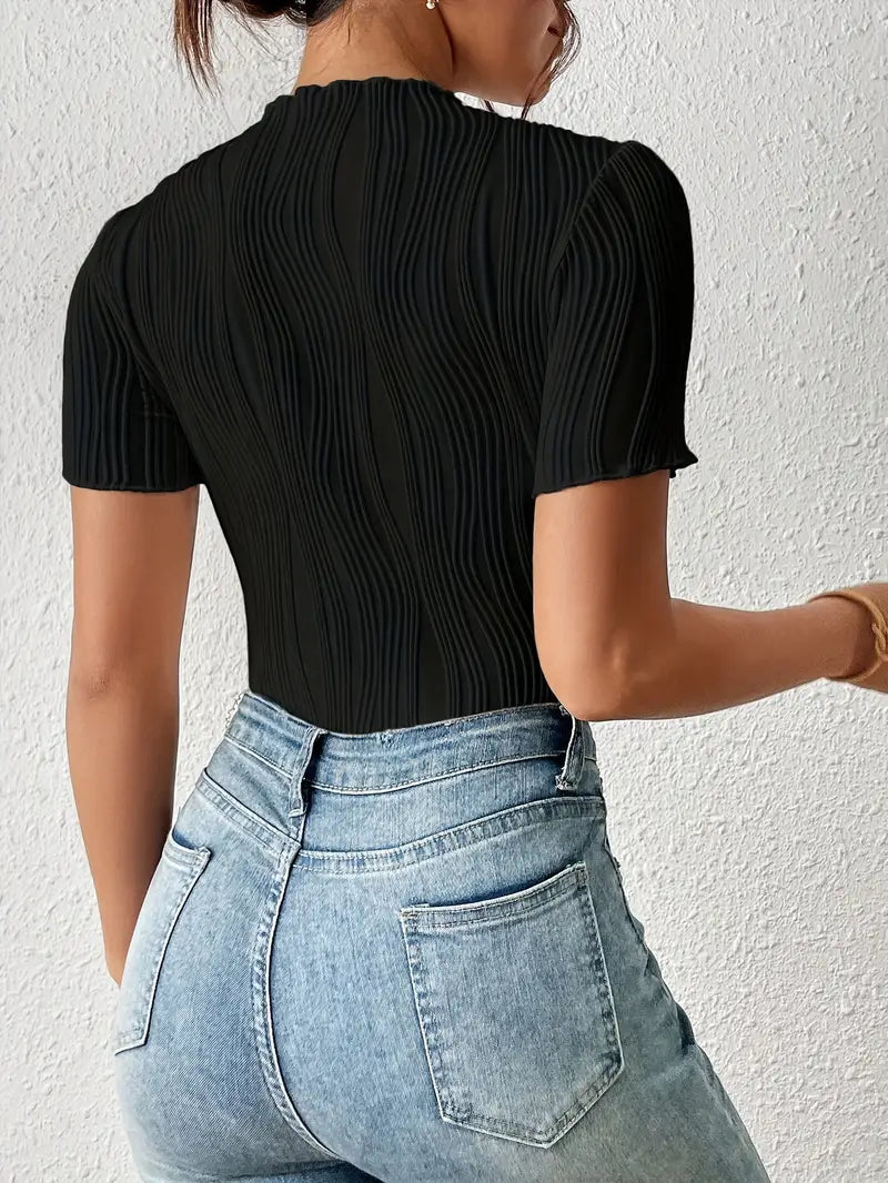 Women Bodysuit Black Stretch Fabric | Ruth-5
