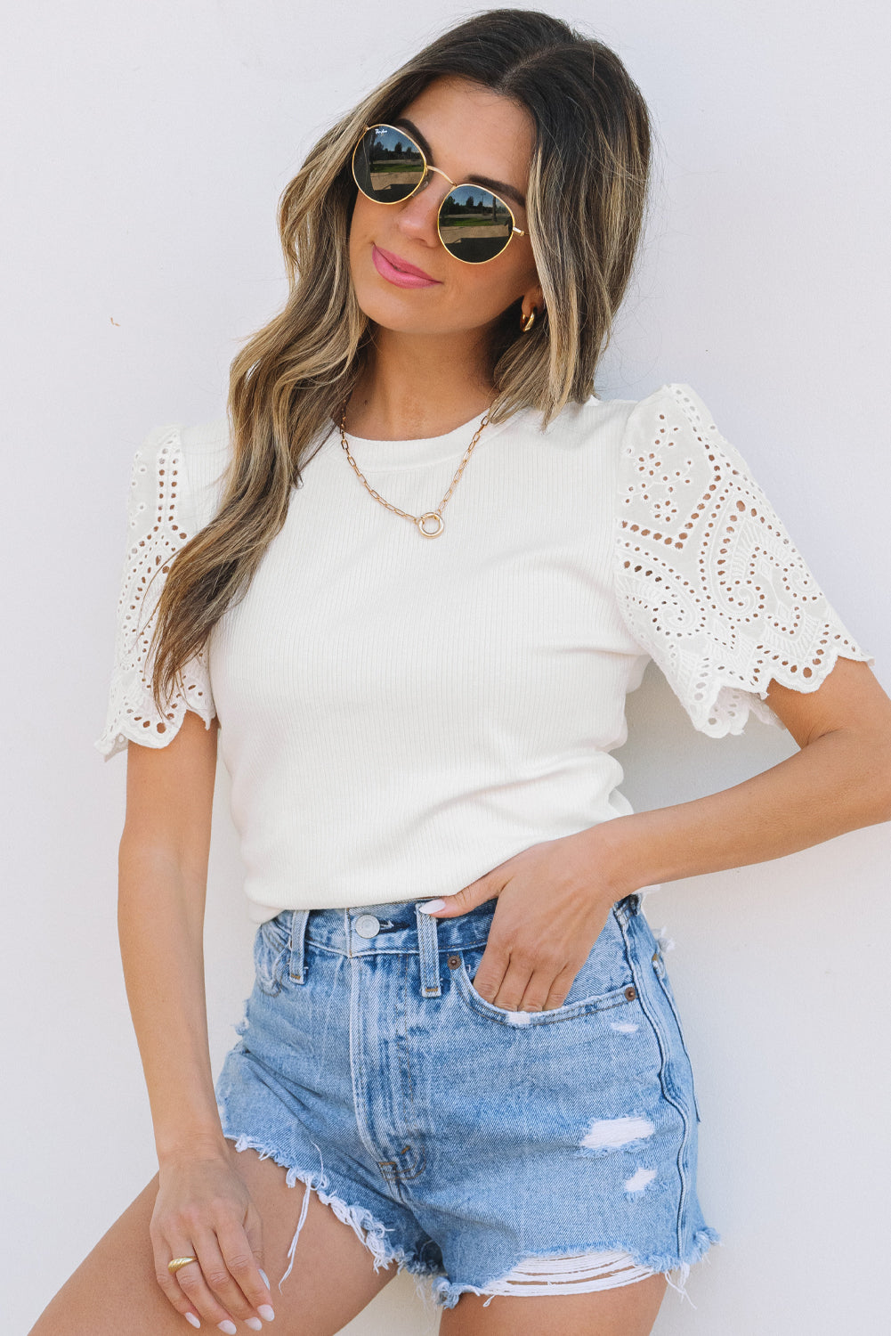 Women Short Sleeve Blouse White Viscose Blend | Elegant Design-2