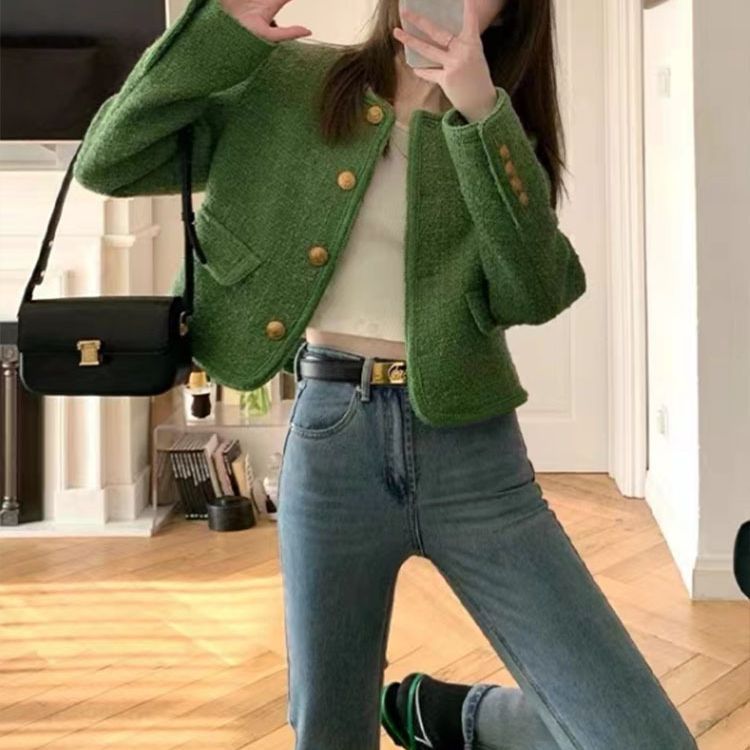 Women Tailored Jacket Green Tweed | Elegant Style-5