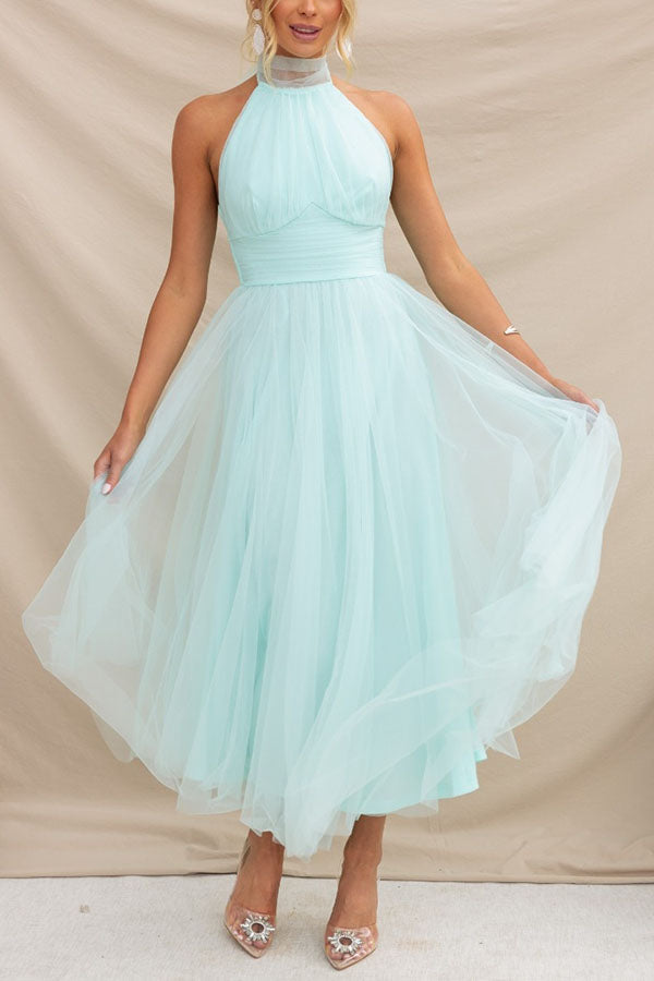 Women Halter-Neck Tulle Midi Dress | Emmeline