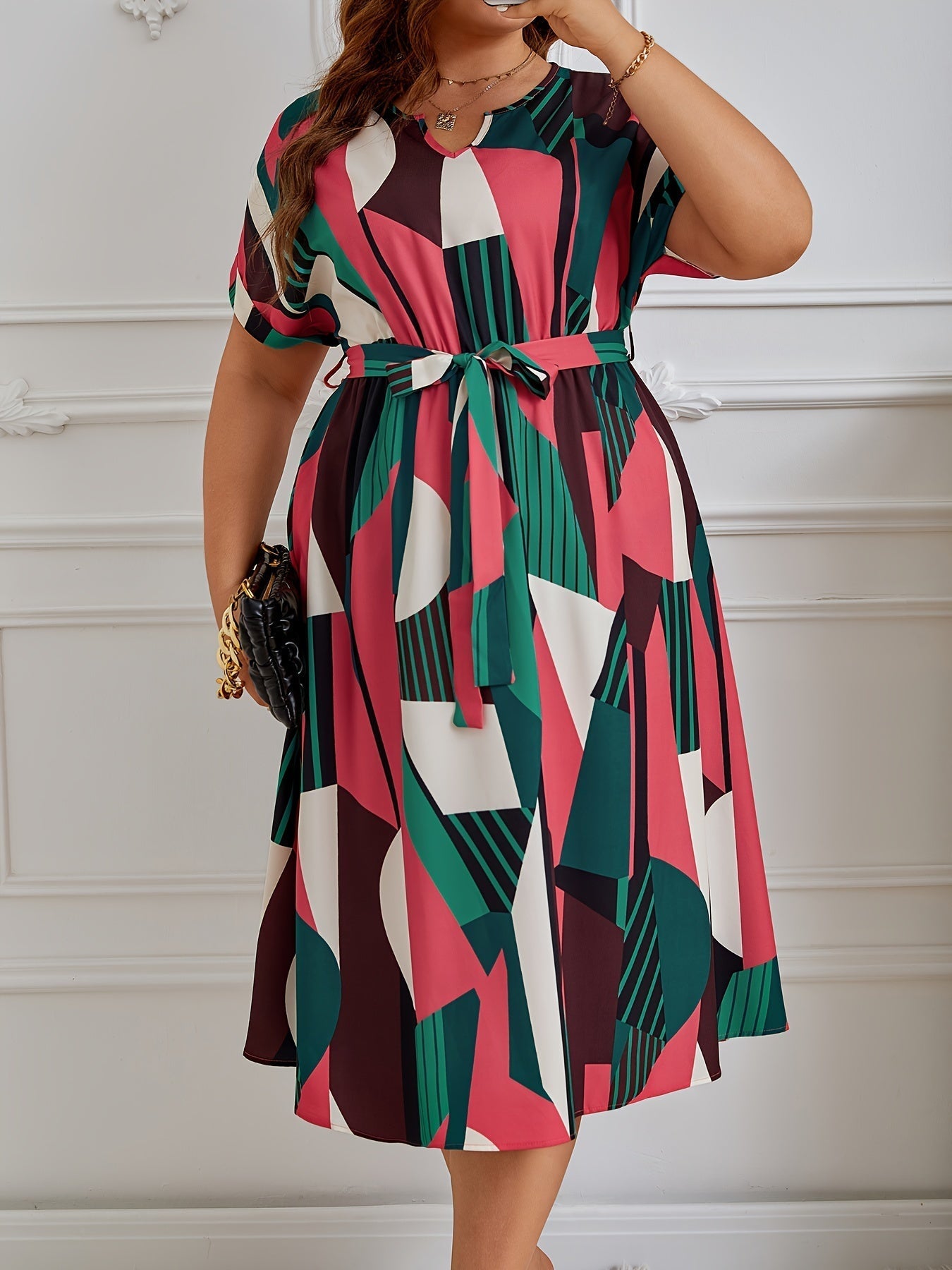 Belted Abstract Midi Dress | Orlena