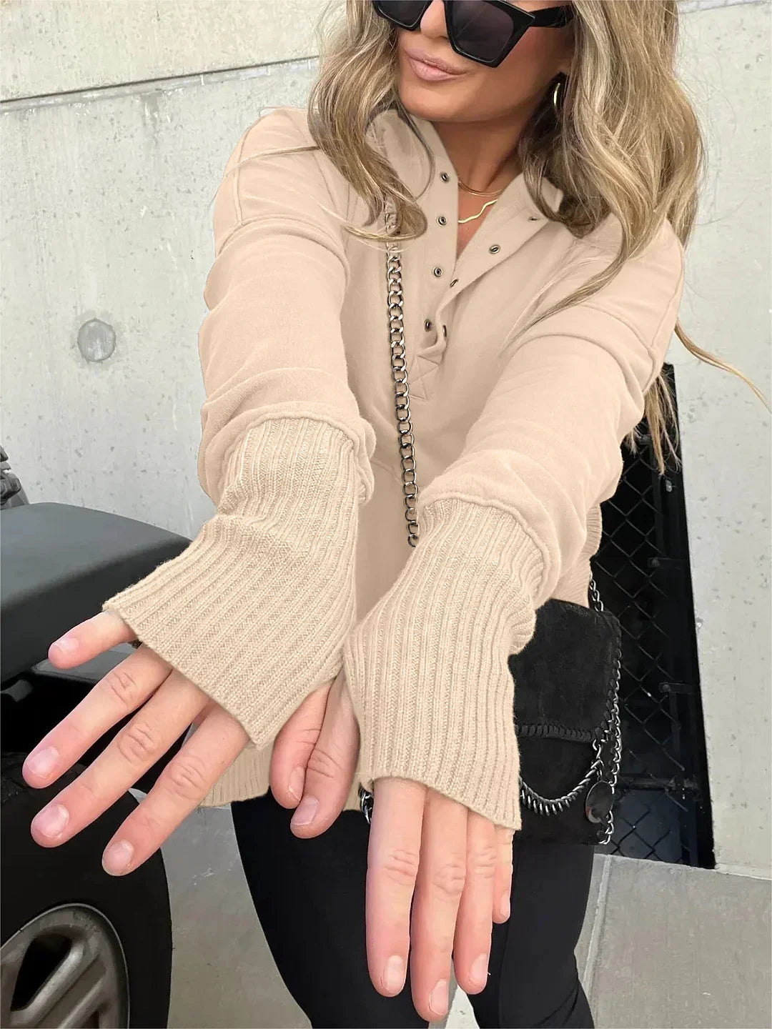 Women Oversized Button Sweatshirt | Emanuelle