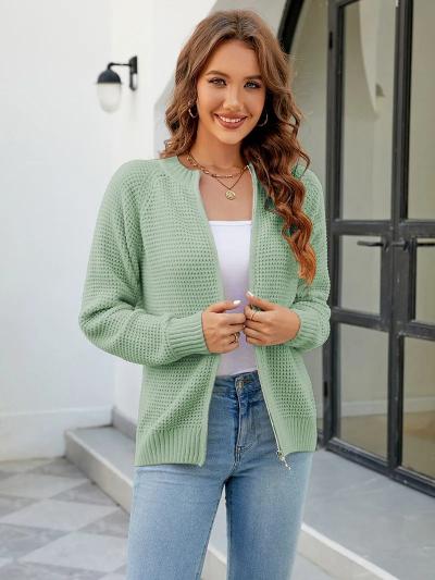 Women Waffle Knit Zip-Up Cardigan | Ryleigh