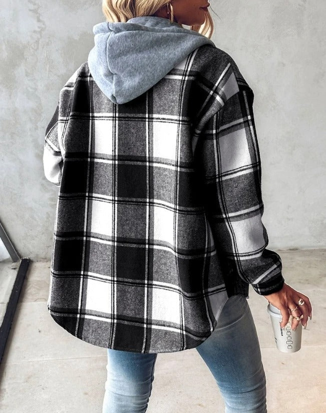 Women Plaid Hooded Shacket | Aurora
