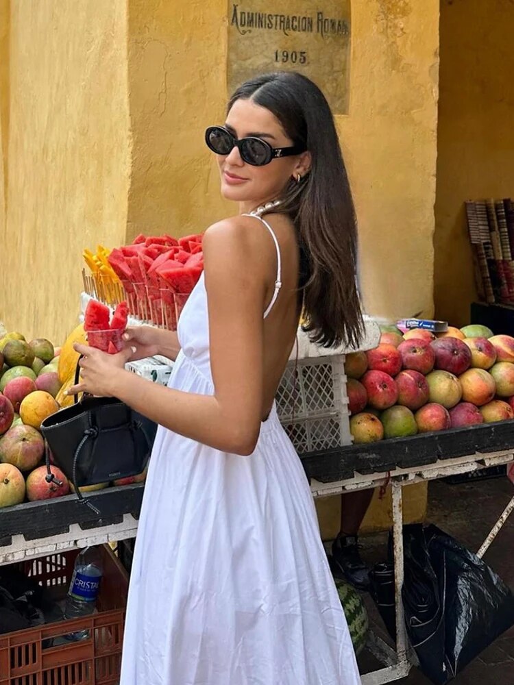 Women Backless White Maxi Dress | Aurora