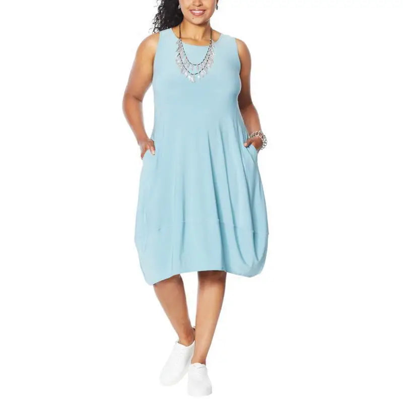 Women Flowy Sleeveless Midi Dress with Pockets | Arielle