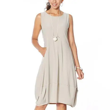 Women Flowy Sleeveless Midi Dress with Pockets | Arielle