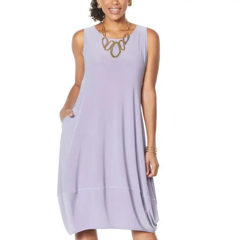 Women Flowy Sleeveless Midi Dress with Pockets | Arielle