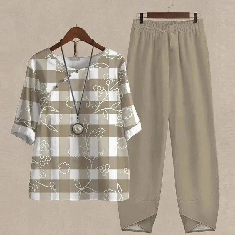 Women Plaid Print Two-Piece Set | Eliza