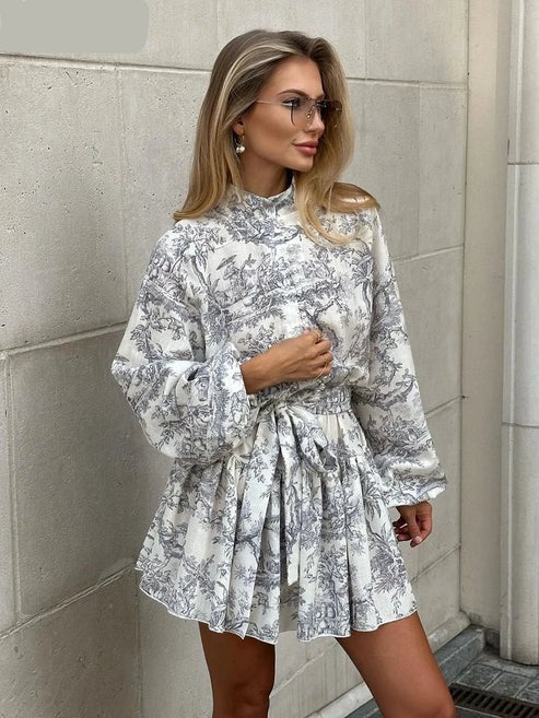 Women Elegant Toile Print Dress | April