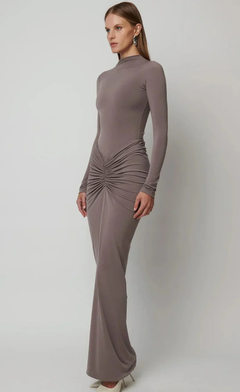 Women Ruched Turtleneck Maxi Dress | Antonella