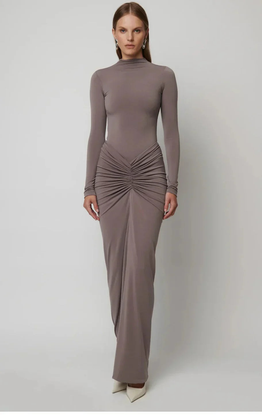 Women Ruched Turtleneck Maxi Dress | Antonella