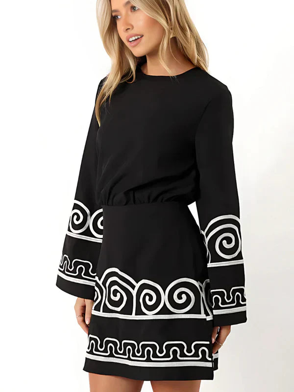 Women Embroidered Bell Sleeve Dress | Aurielle