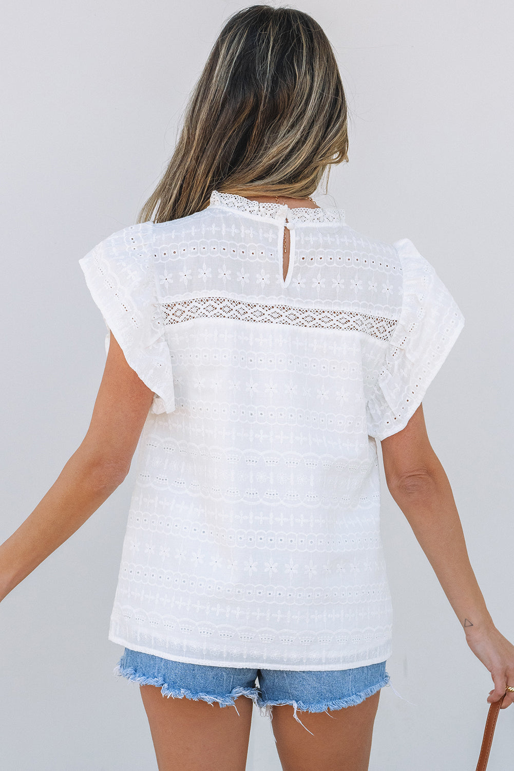 Women Blouse White Cotton Lace Flutter Sleeves | Elegant Charm-2