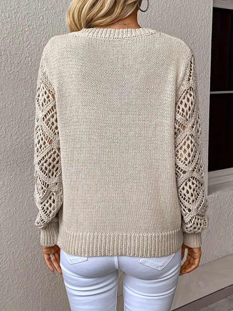 Women Elegant Crochet Sleeve Knit Sweater | Yasmin