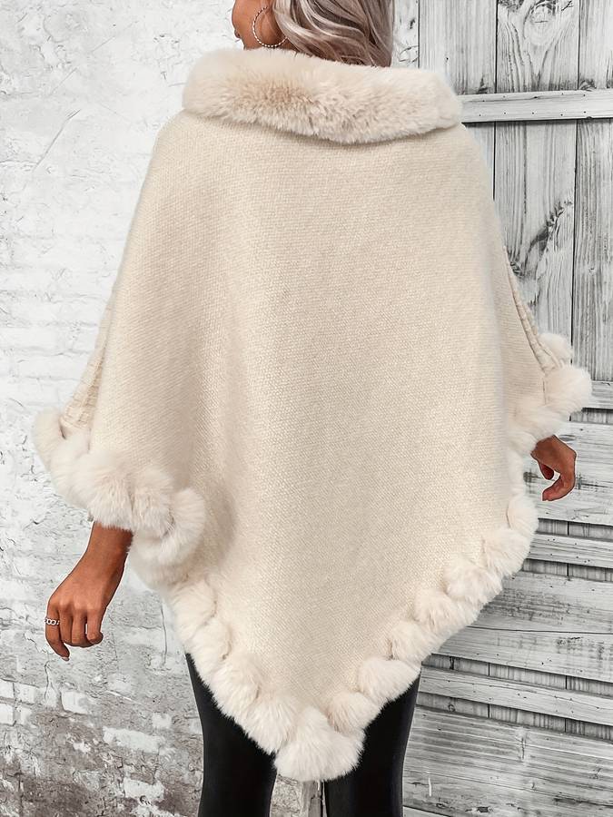 Women Faux Fur Trim Poncho | Zarina