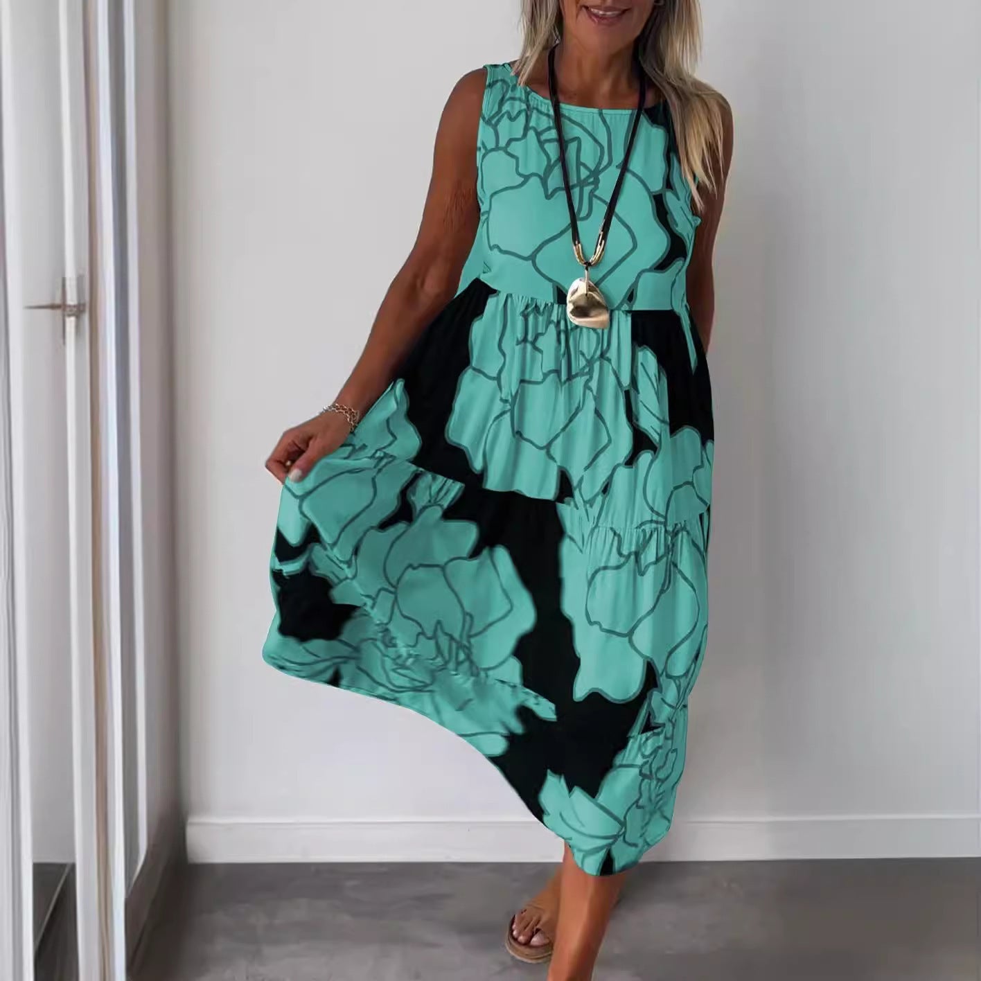 Women Sleeveless Floral Midi Dress | Amethyst