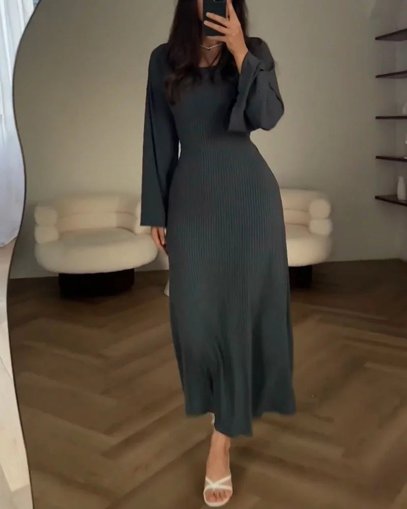 Women Long-Sleeve Ribbed Maxi Dress | Geneva