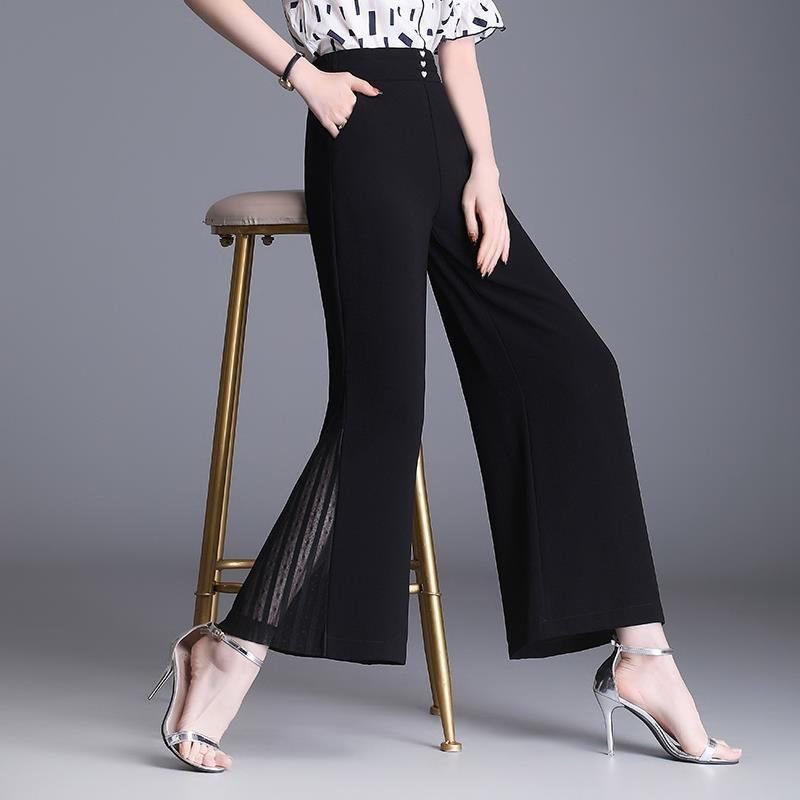 Women Wide Leg Pants Black Chiffon | Elegant Style-3