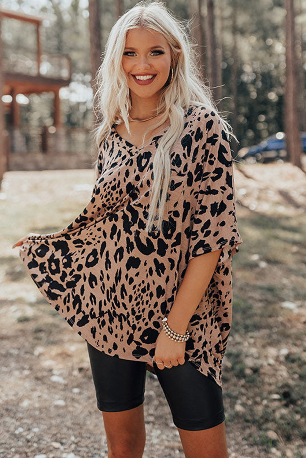Women Oversized T Shirt Leopard Print Polyester | Bella-3