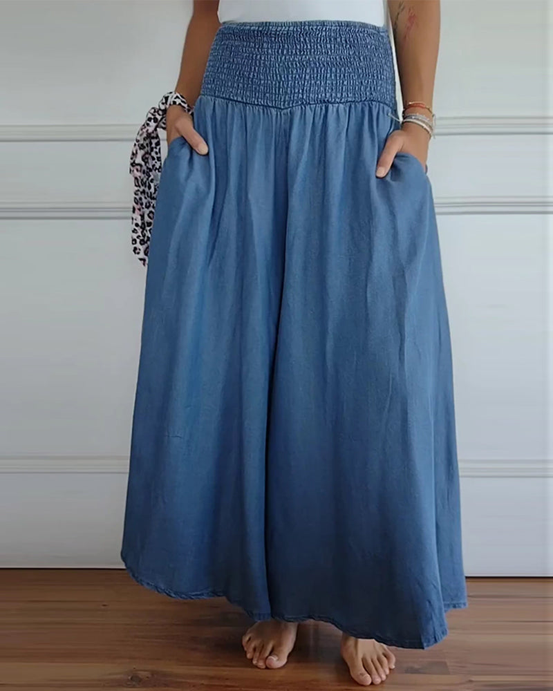 Women Wide Leg Trousers Black Cotton | Mira-3