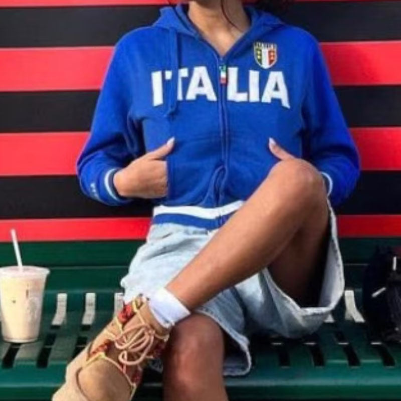 Women Zipper Jacket Blue Polyester | Italia-3