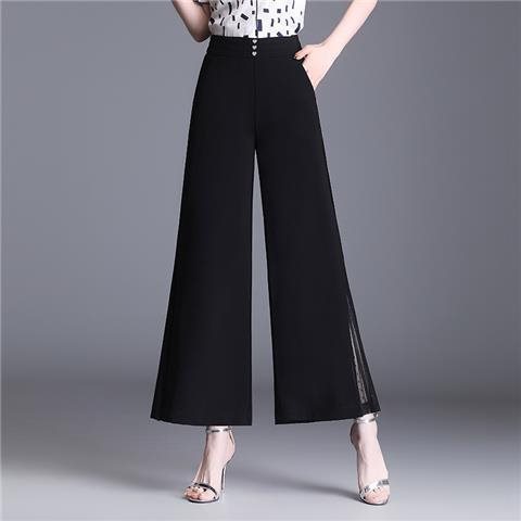 Women Wide Leg Pants Black Chiffon | Elegant Style-1