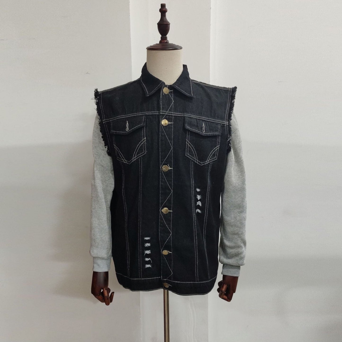 Distressed Denim Biker Vest | Allan