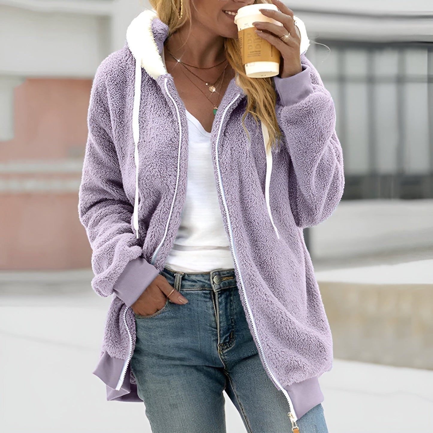 Women Oversized Sherpa Zip-Up Hoodie | Ella