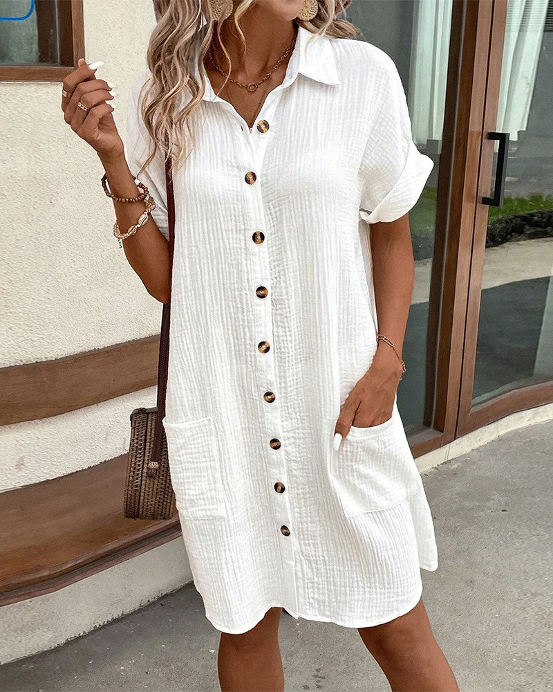Women Button-Down Shirt Dress with Pockets | Avery