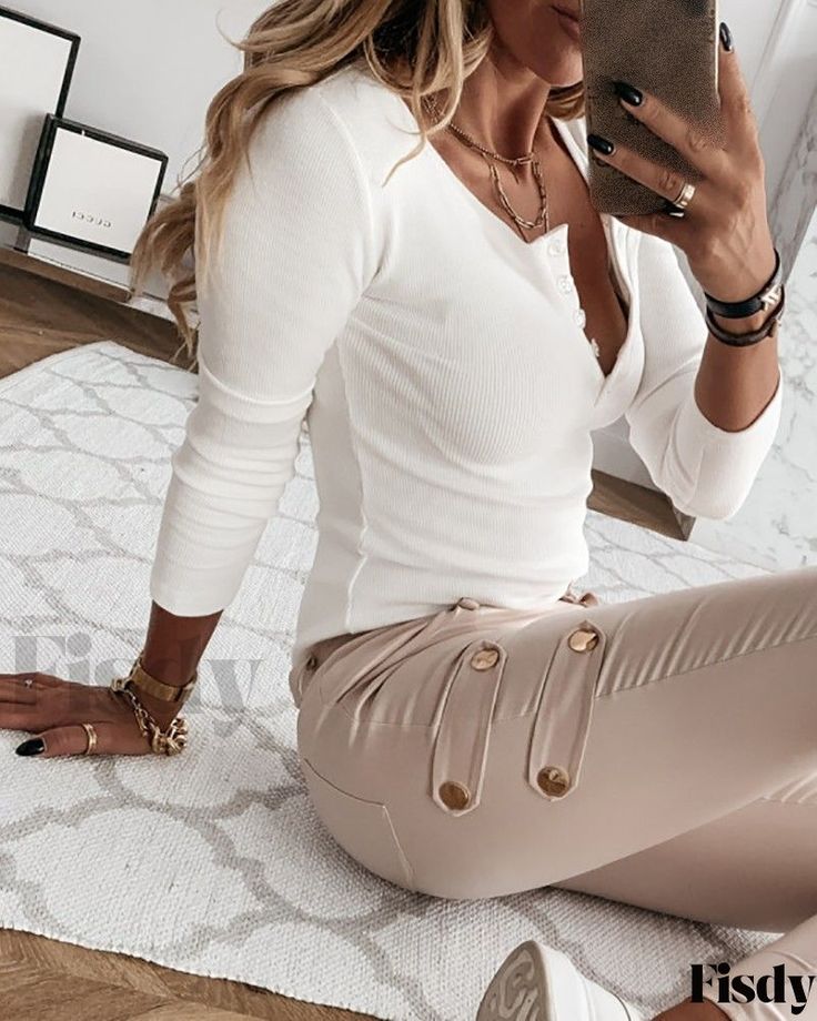Women Ribbed Button Henley Top | Linnea