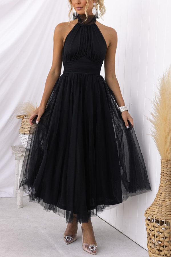 Women Halter-Neck Tulle Midi Dress | Emmeline