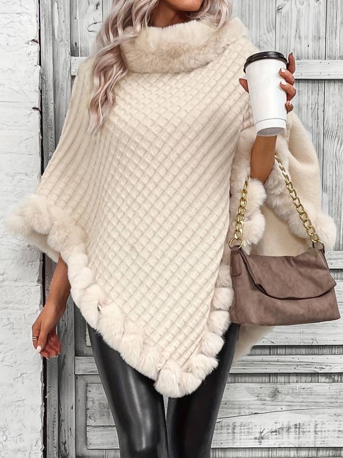 Women Faux Fur Trim Poncho | Zarina