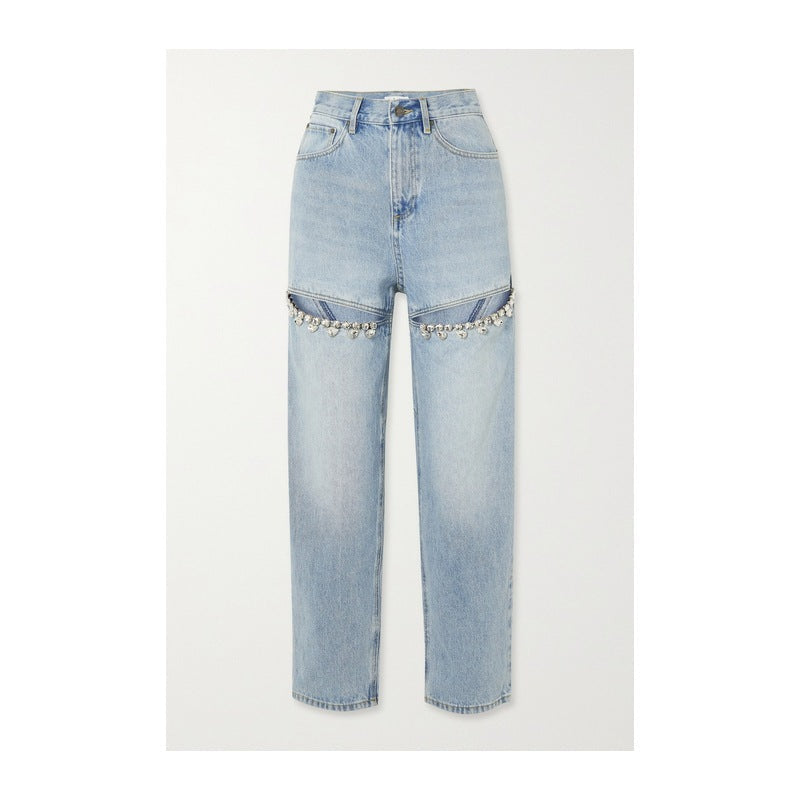 Variant image for Women Straight Leg Jeans Light Blue Cotton | Crystal Elegance-1