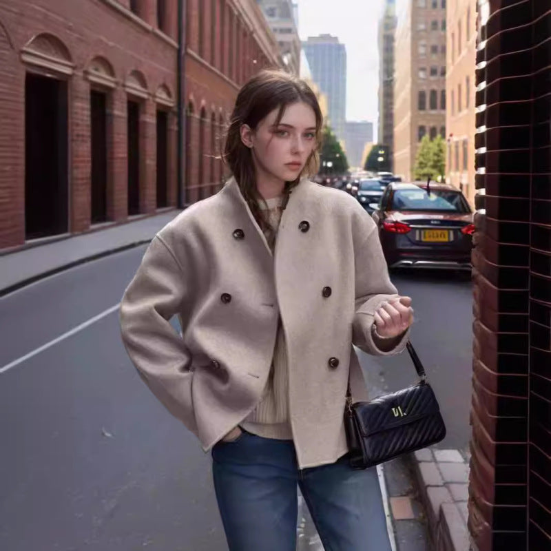 Women Short Coat Grey Polyester | Elegant Minimalist-4