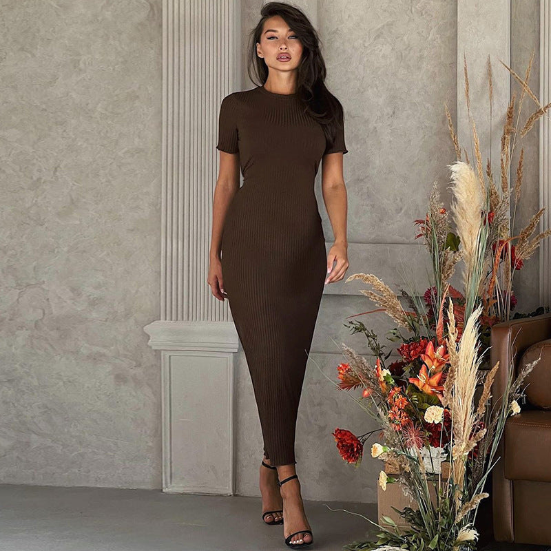 Women Sheath Dress Brown Polyester | Elegant Minimalist-2