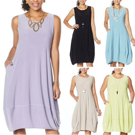 Women Flowy Sleeveless Midi Dress with Pockets | Arielle