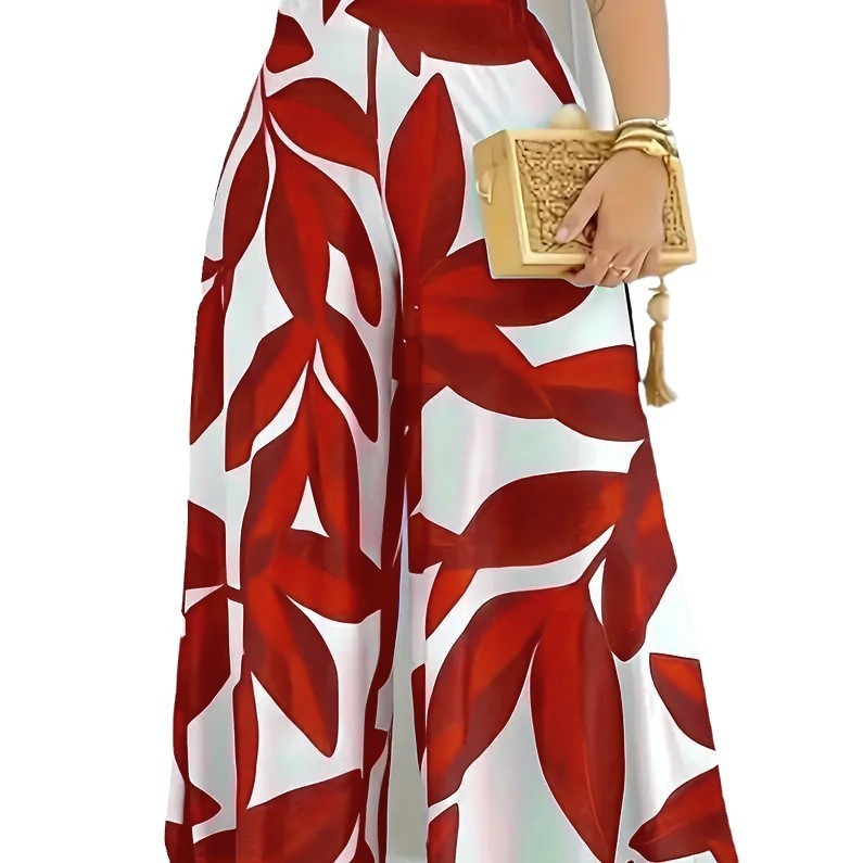 Women Wide Leg Pants Red Polyester | Elegant Style-4
