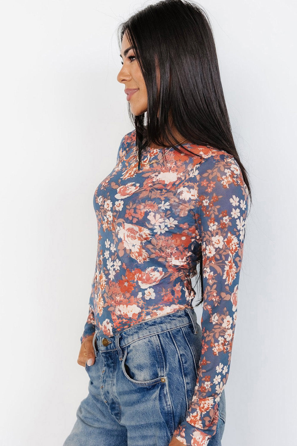 Women Floral Mesh Slim Top | Serelina