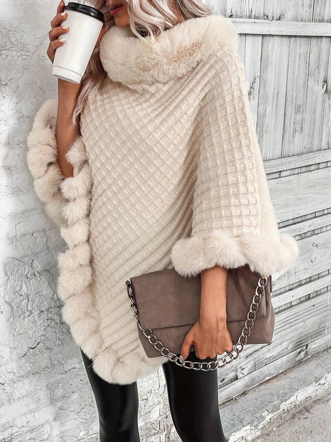 Women Faux Fur Trim Poncho | Zarina
