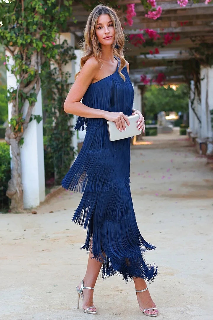Women One-Shoulder Fringe Dress | Grace