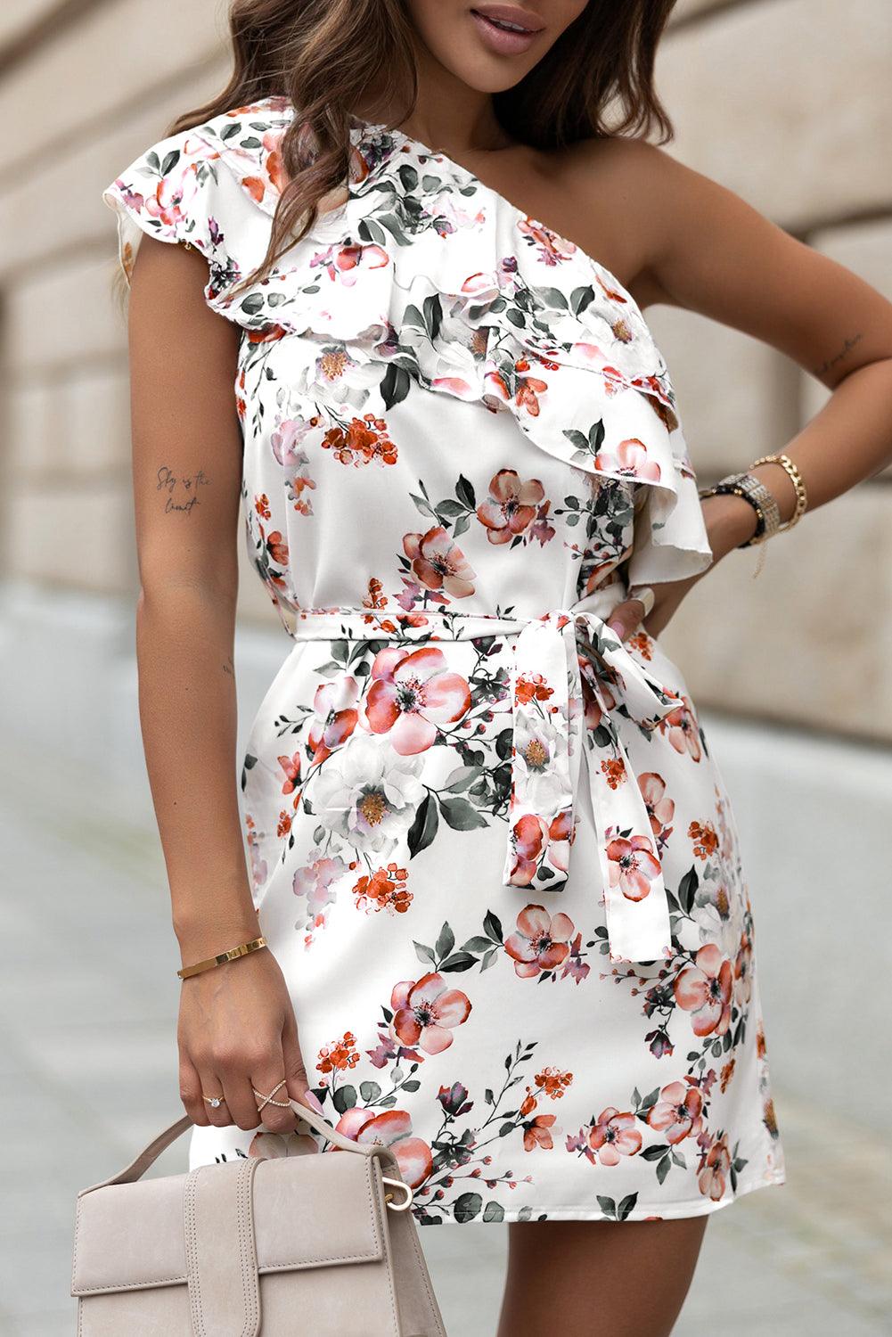 Women Floral One-Shoulder Mini Dress | Melanie