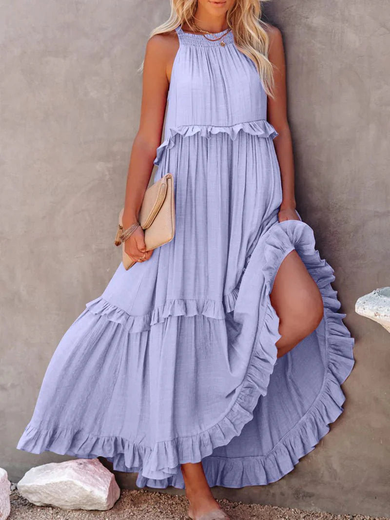 Women Ruffled Sleeveless Maxi Dress with Pockets | Halsey