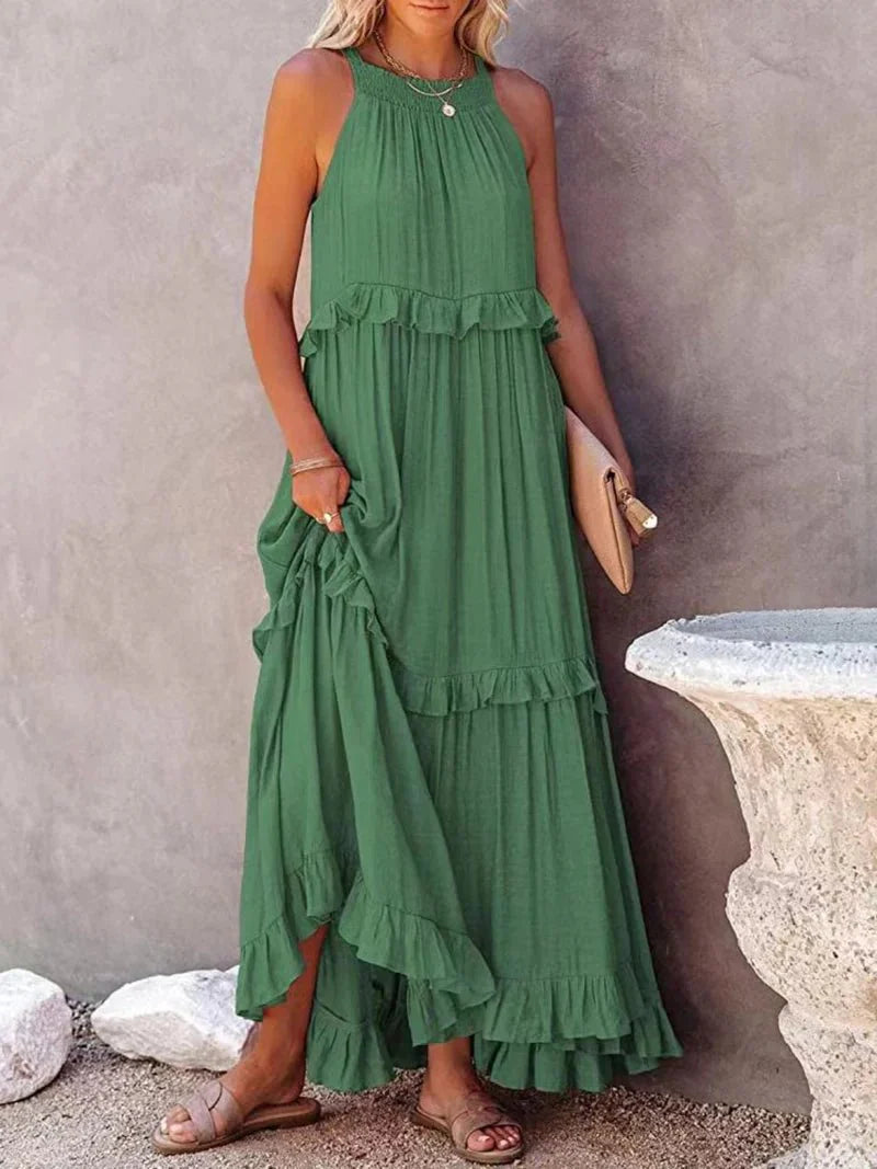 Women Ruffled Sleeveless Maxi Dress with Pockets | Halsey