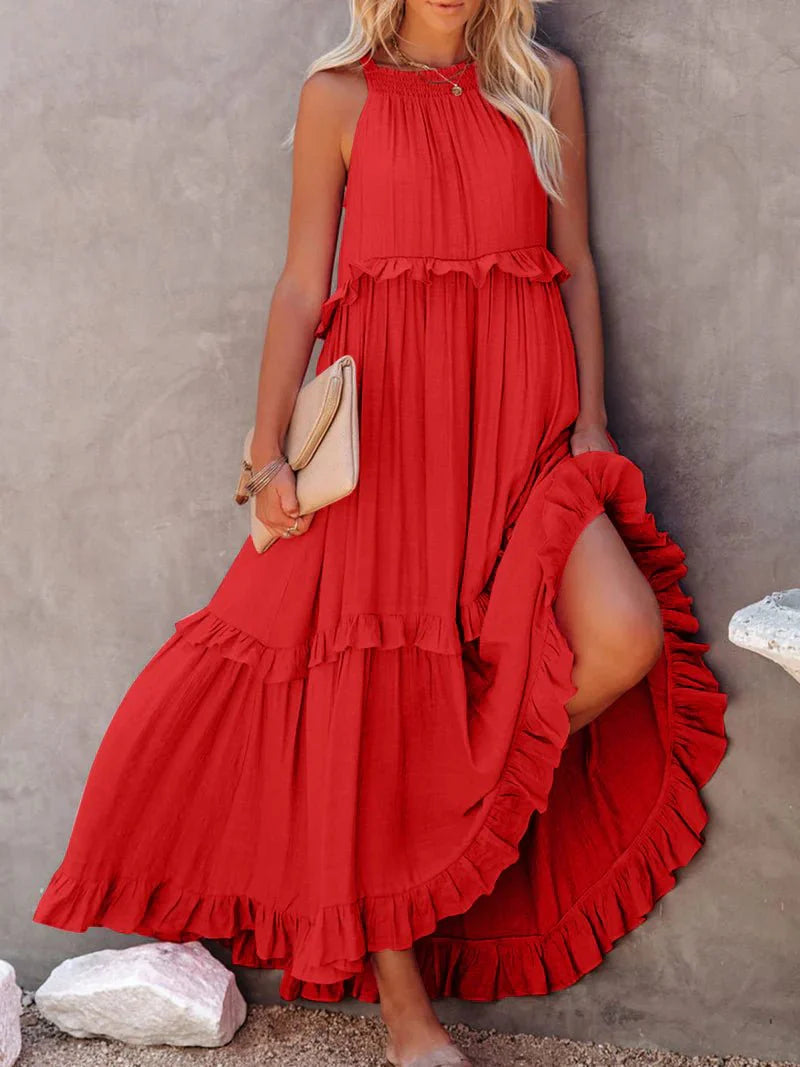 Women Ruffled Sleeveless Maxi Dress with Pockets | Halsey