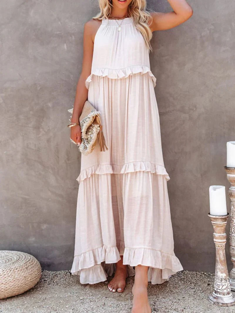 Women Ruffled Sleeveless Maxi Dress with Pockets | Halsey